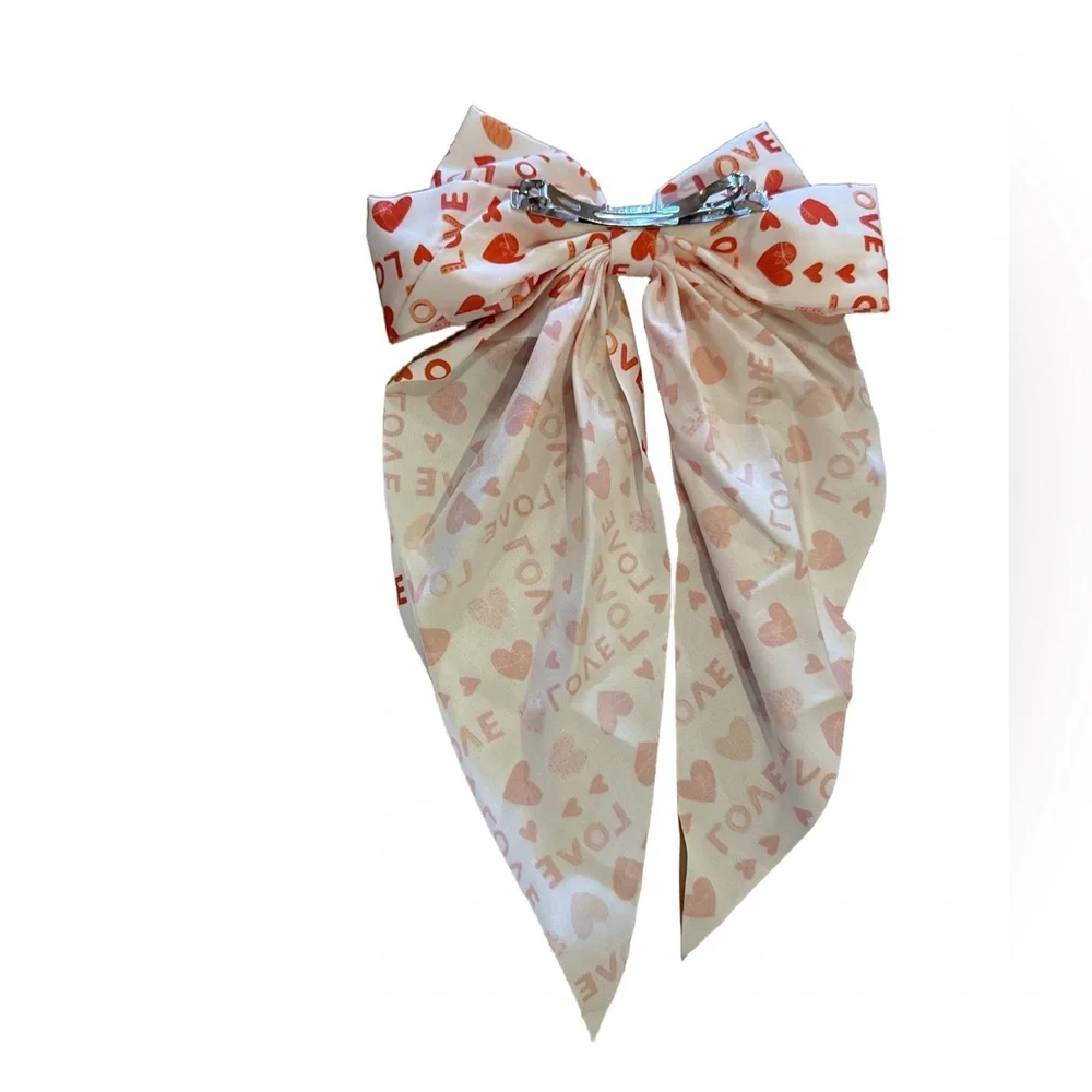 Heart Patterned Kids Bow - Red and White